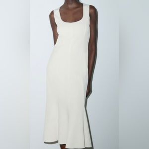 Zara midi dress with straps in ecru color